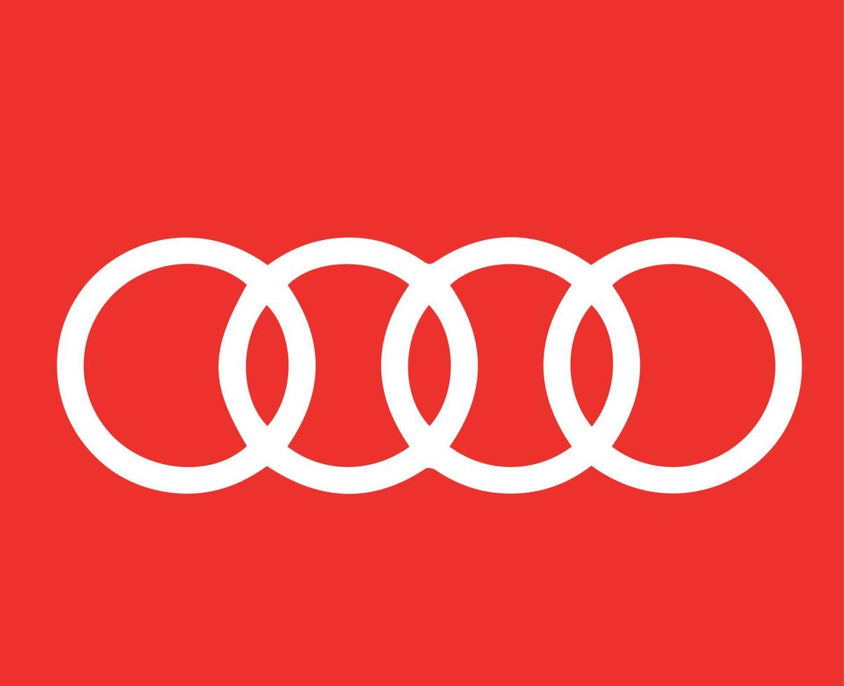 Audi Brand Symbol Logo White Design german cars Automobile Vector Illustration With Red Background