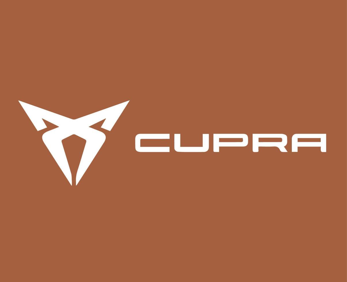 Cupra Brand Logo Car Symbol With Name White Design Spanish Automobile Vector Illustration With Brown Background