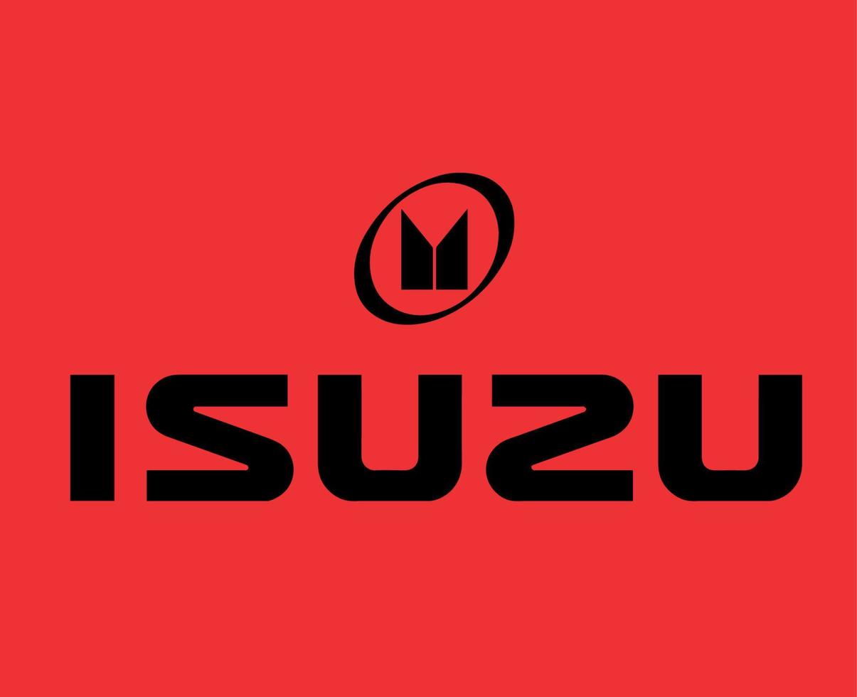 Isuzu Brand Logo Symbol With Name Black Design Japan Car Automobile Vector Illustration With Red Background