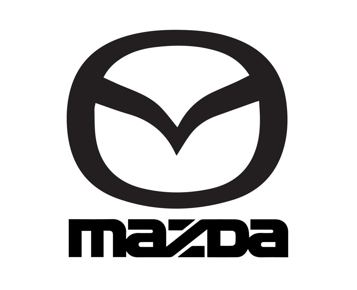 Mazda Logo Symbol Brand Car With Name Black Design Japan Automobile Vector Illustration