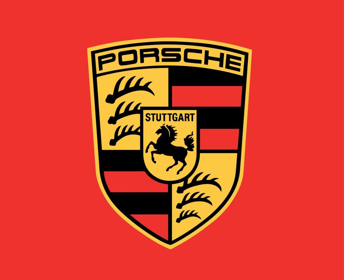 Porsche Brand Logo Car Symbol Design German Automobile Vector Illustration With Red Background