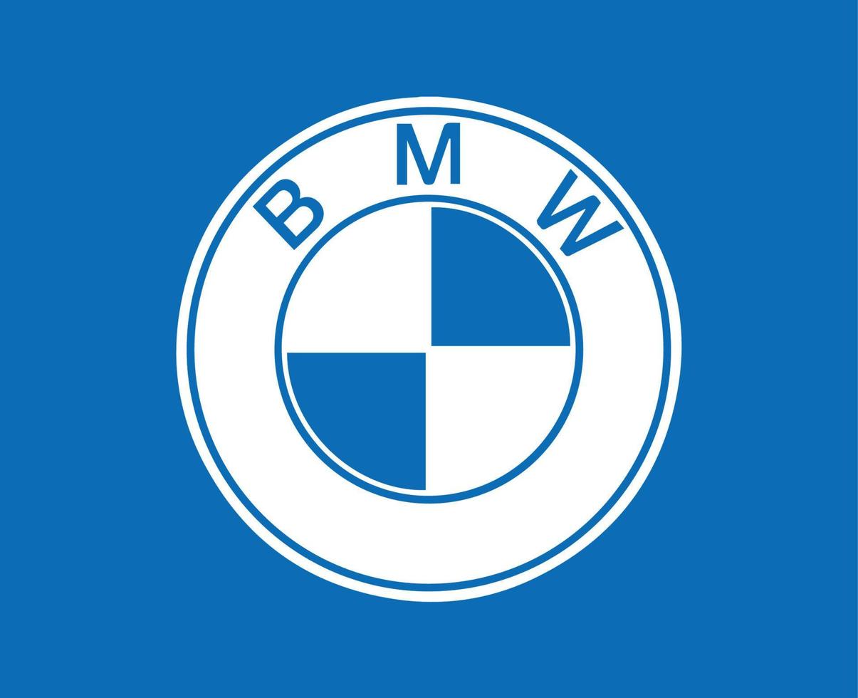 BMW Brand Logo Car Symbol White Design Germany Automobile Vector Illustration With Blue Background