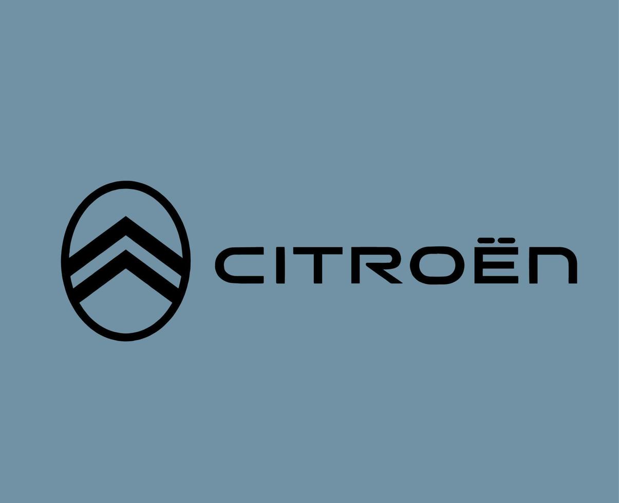 Citroen Brand New Logo Car Symbol With Name Black Design French Automobile Vector Illustration With Gray Background