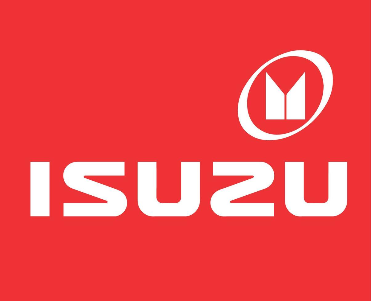 Isuzu Logo Brand Symbol With Name White Design Japan Car Automobile Vector Illustration With Red Background