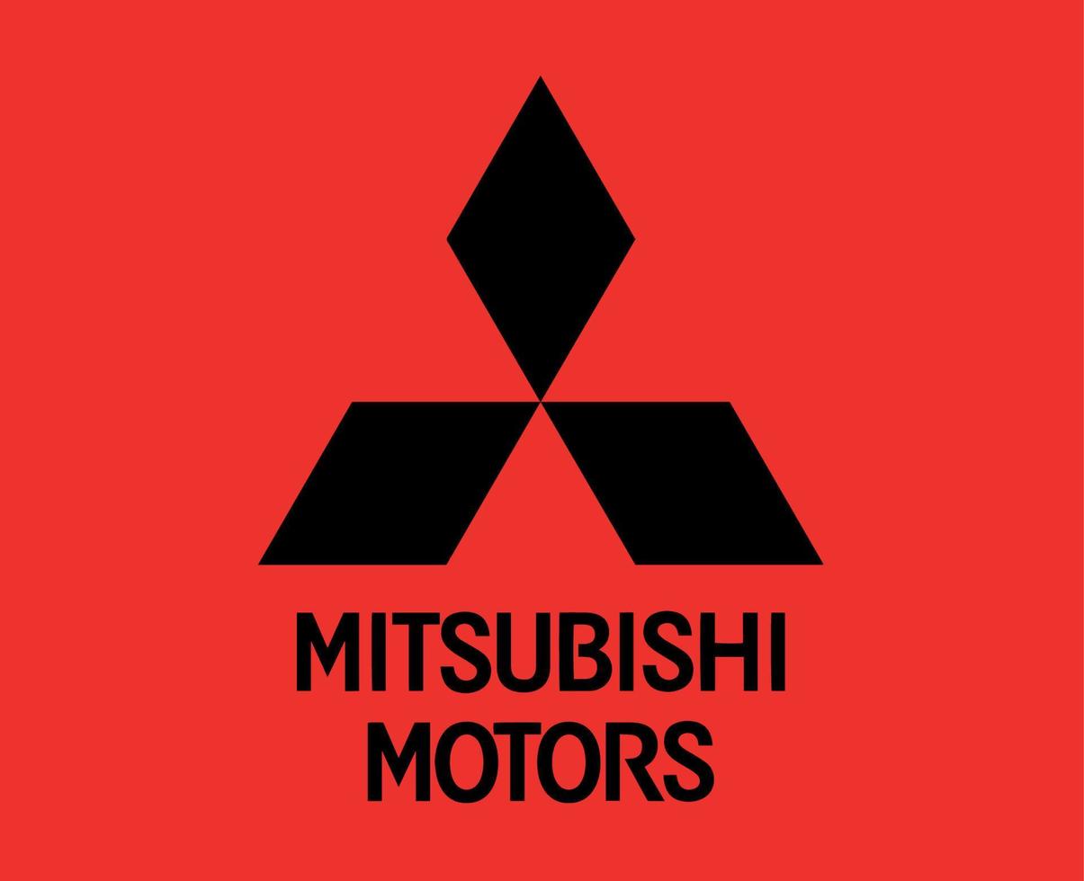 Mitsubishi Brand Logo Car Symbol With Name Black Design Japan Automobile Vector Illustration With Red Background