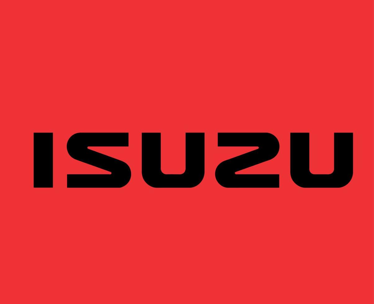 Isuzu Brand Logo Car Symbol Name Black Design Japan Automobile Vector Illustration With Red Background