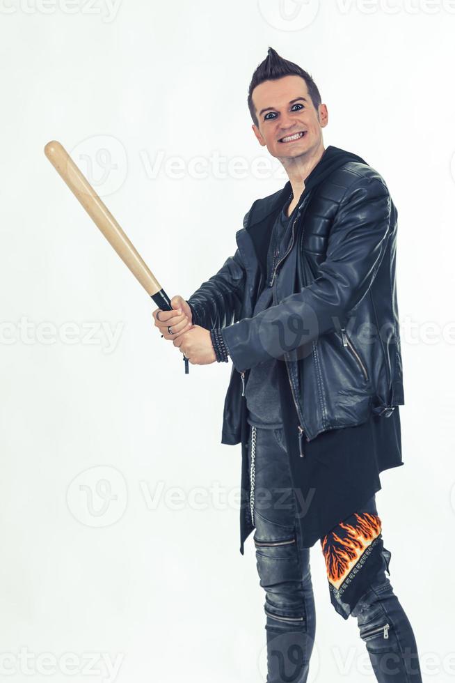 Bizarre man with a baseball bat. photo
