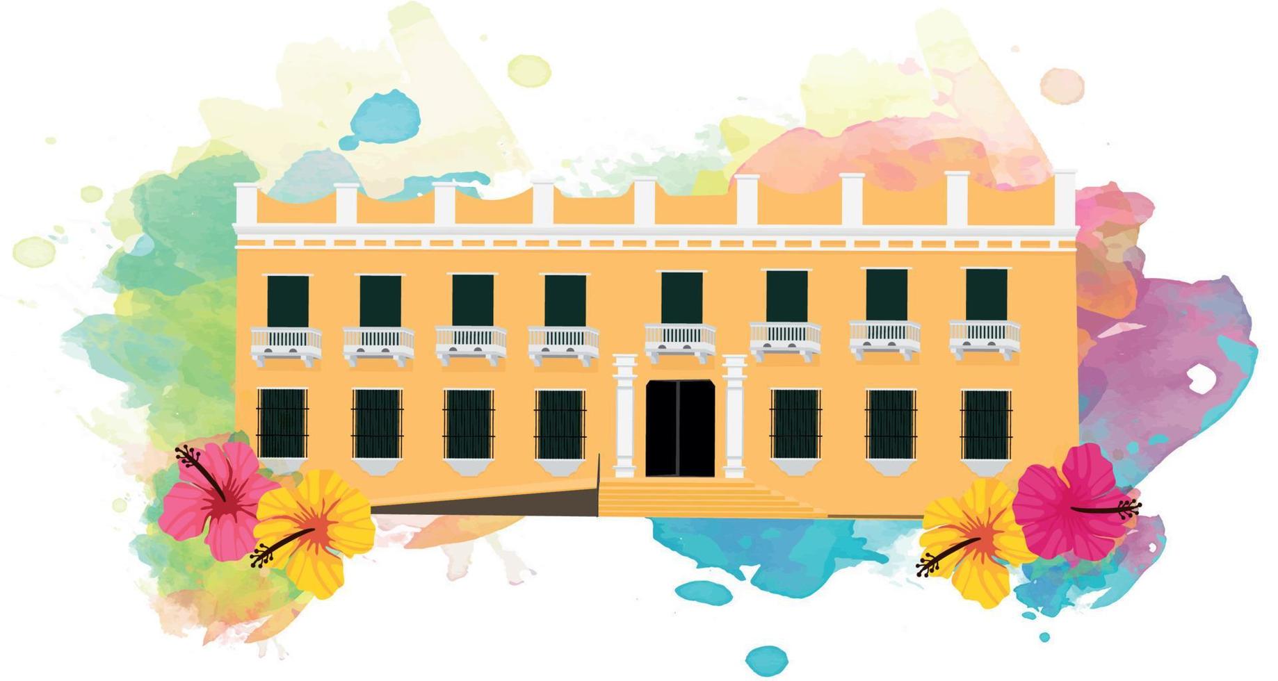 Museo bolivariano con flores y fondo colorido vector