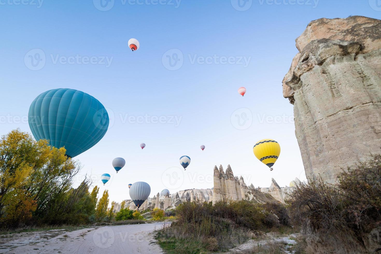 beautiful scenery flight of balloons in the mountains of Cappadocia in love valley photo