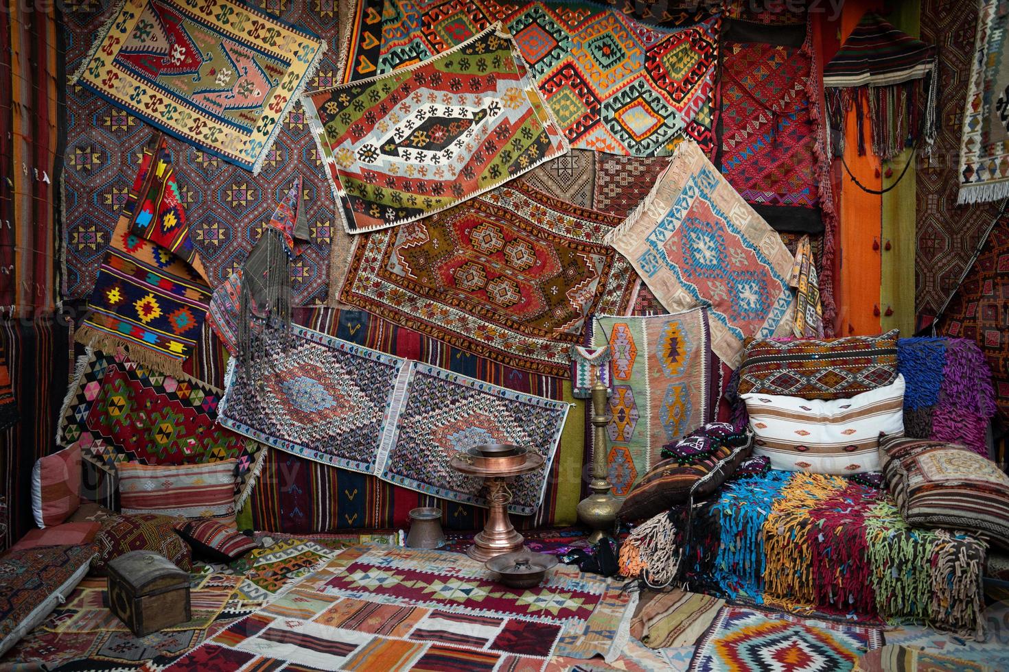 Turkish traditional antique carpets interior photo