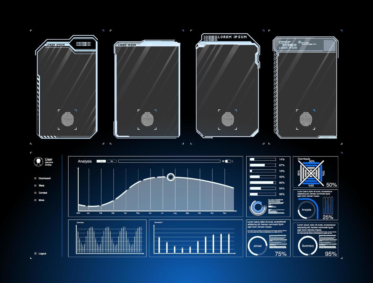 Simple and easy-to-use frame set. Callouts titles. Callout bar labels, information call box bars and modern digital info. Tech digital info boxes hud templates. vector