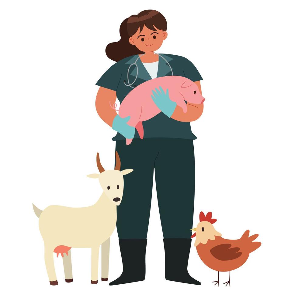 veterinario granja plano vector imagen