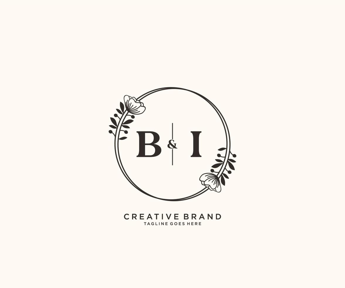 inicial bi letras mano dibujado femenino y floral botánico logo adecuado para spa salón piel pelo belleza boutique y cosmético compañía. vector