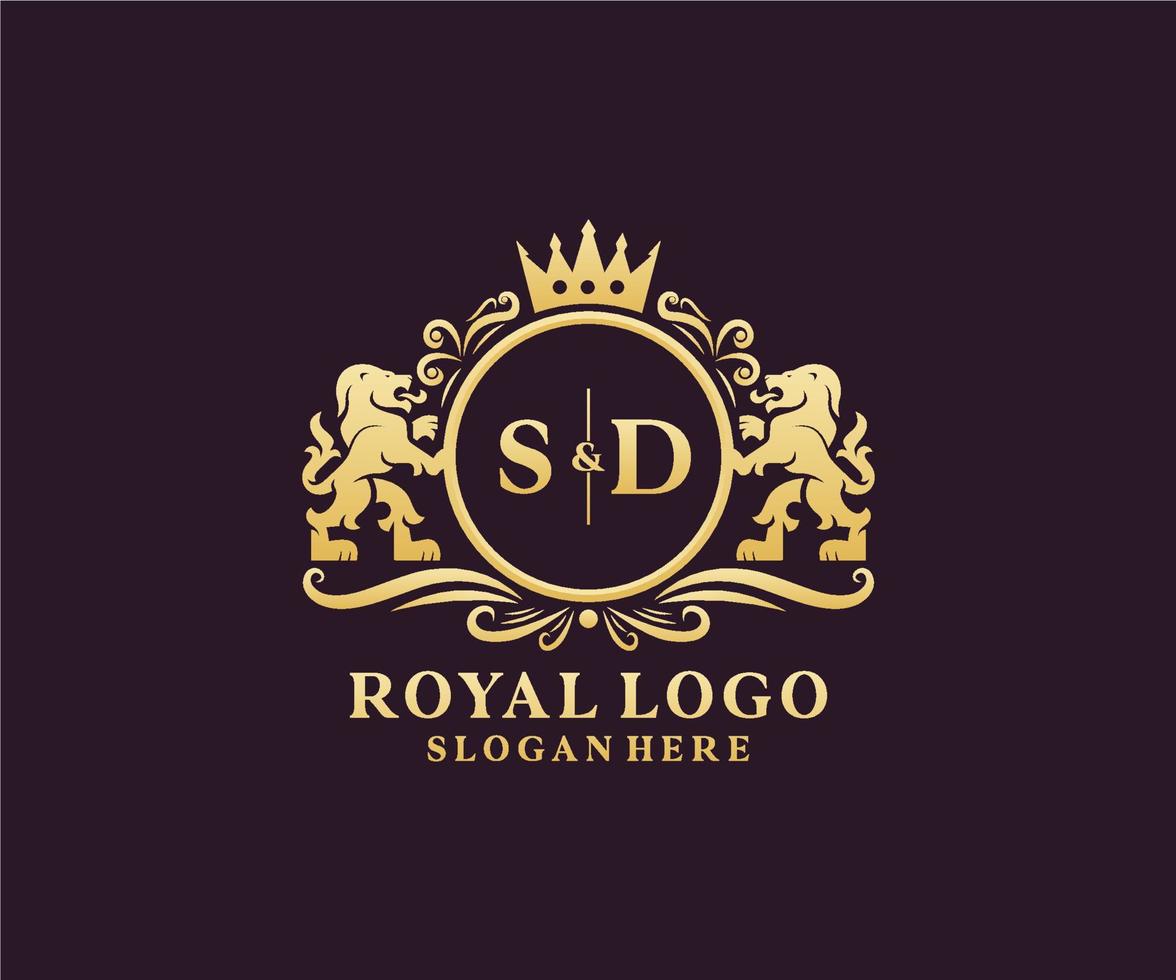 Initial SD Letter Lion Royal Luxury Logo template in vector art for Restaurant, Royalty, Boutique, Cafe, Hotel, Heraldic, Jewelry, Fashion and other vector illustration.