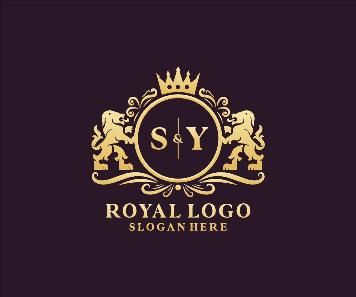 plantilla de logotipo de lujo real de león de letra sy inicial en arte vectorial para restaurante, realeza, boutique, cafetería, hotel, heráldica, joyería, moda y otras ilustraciones vectoriales. vector