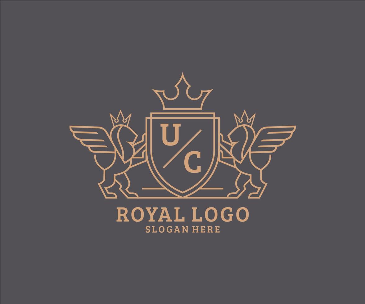 Initial UC Letter Lion Royal Luxury Heraldic,Crest Logo template in vector art for Restaurant, Royalty, Boutique, Cafe, Hotel, Heraldic, Jewelry, Fashion and other vector illustration.