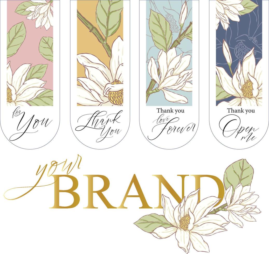 illustration hand draw white flower sticker and logo vector