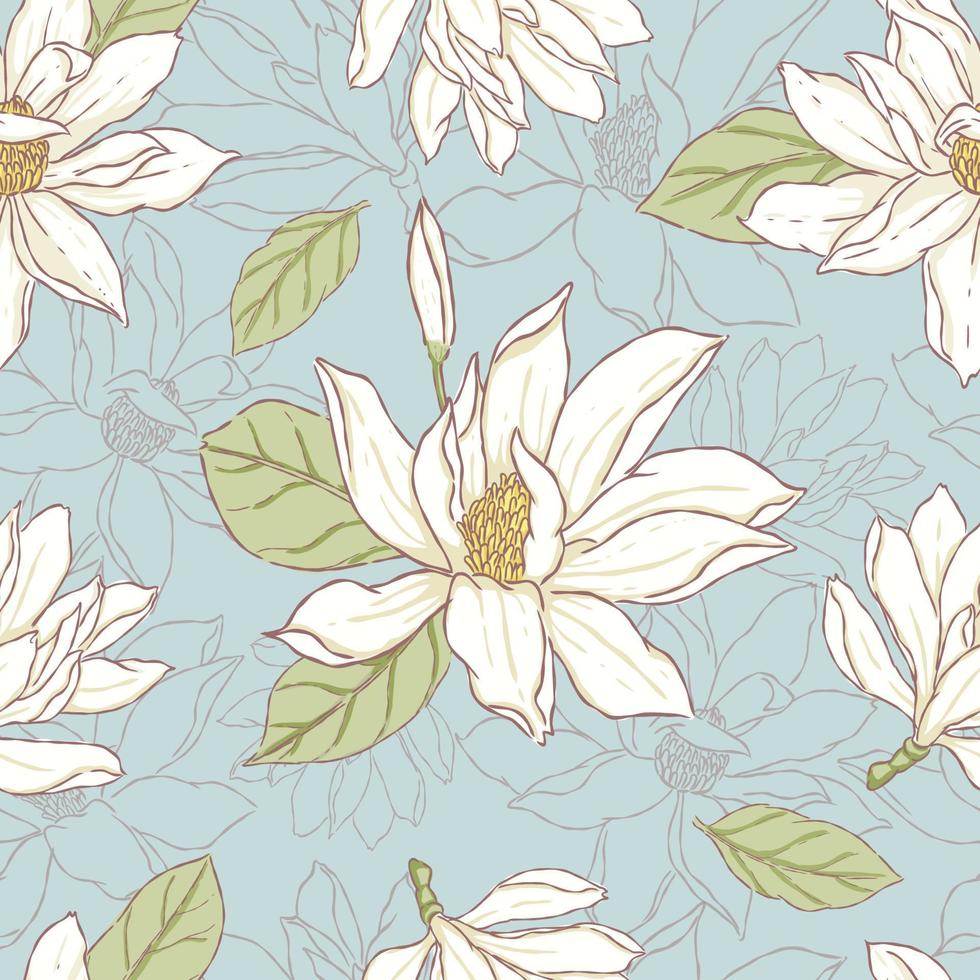 Seamless pattern  vector magnolia flower