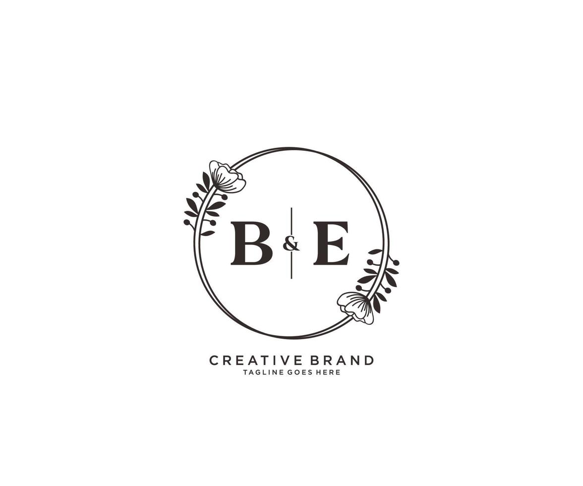 initial BE letters hand drawn feminine and floral botanical logo suitable for spa salon skin hair beauty boutique and cosmetic company. vector