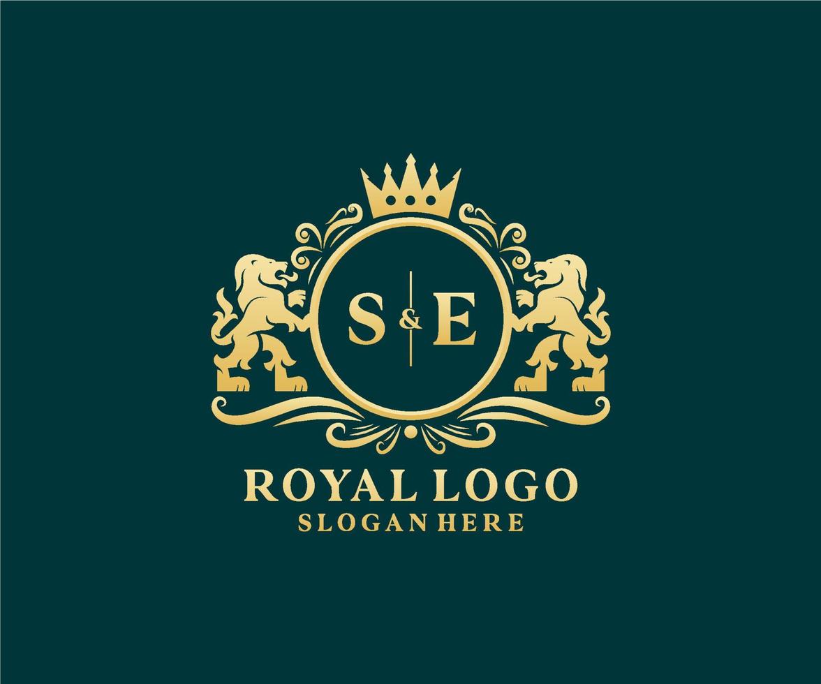 Initial SE Letter Lion Royal Luxury Logo template in vector art for Restaurant, Royalty, Boutique, Cafe, Hotel, Heraldic, Jewelry, Fashion and other vector illustration.