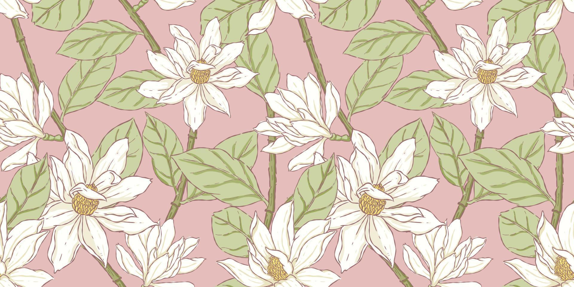 Seamless pattern  white flower on pink background vector