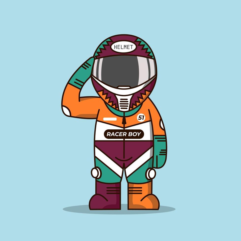 Cute racer touches his head vector illustration.