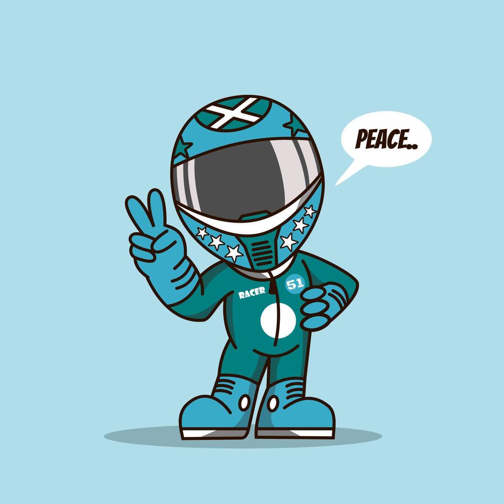 Cute racer says peace vector illustration.