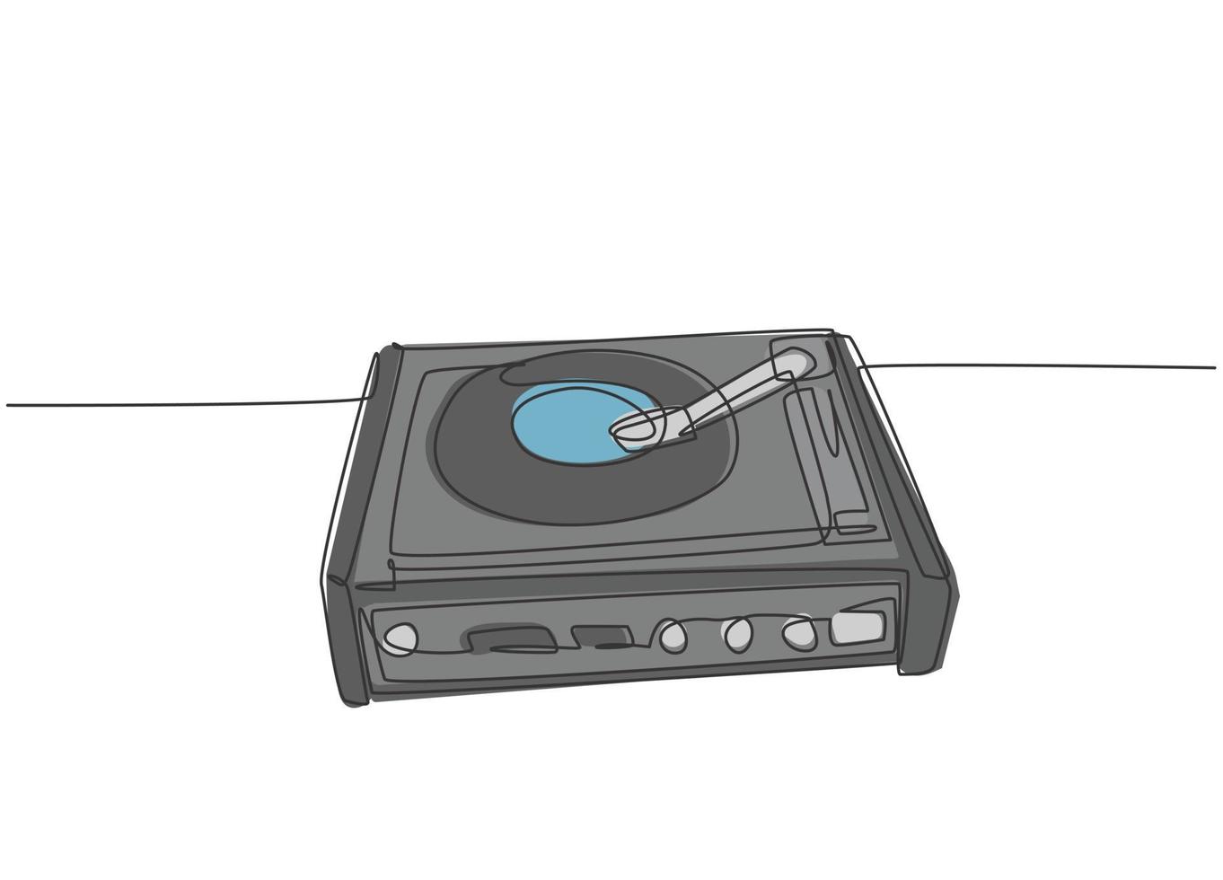 un dibujo de una sola línea de retro antiguo clásico tocadiscos de vinilo  tocadiscos de vinilo.