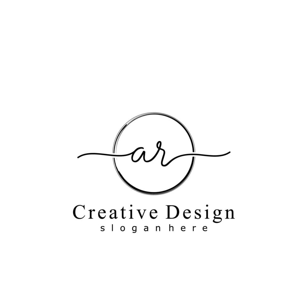 Initial AR handwriting logo with circle hand drawn template vector