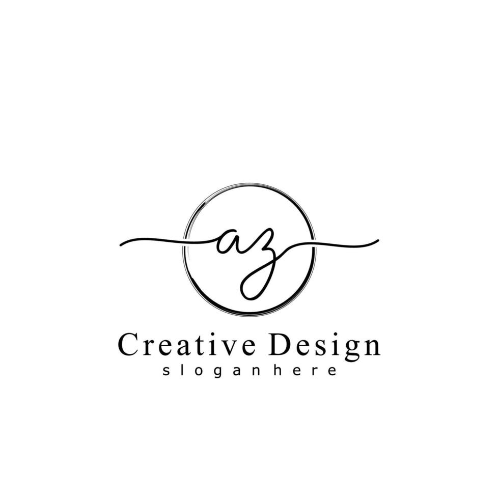 Initial AZ handwriting logo with circle hand drawn template vector