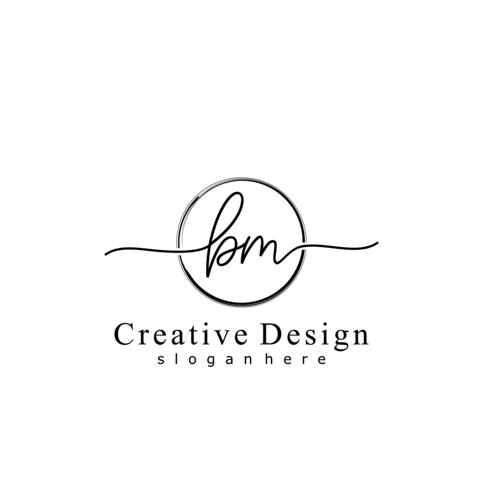 Initial BM handwriting logo with circle hand drawn template vector