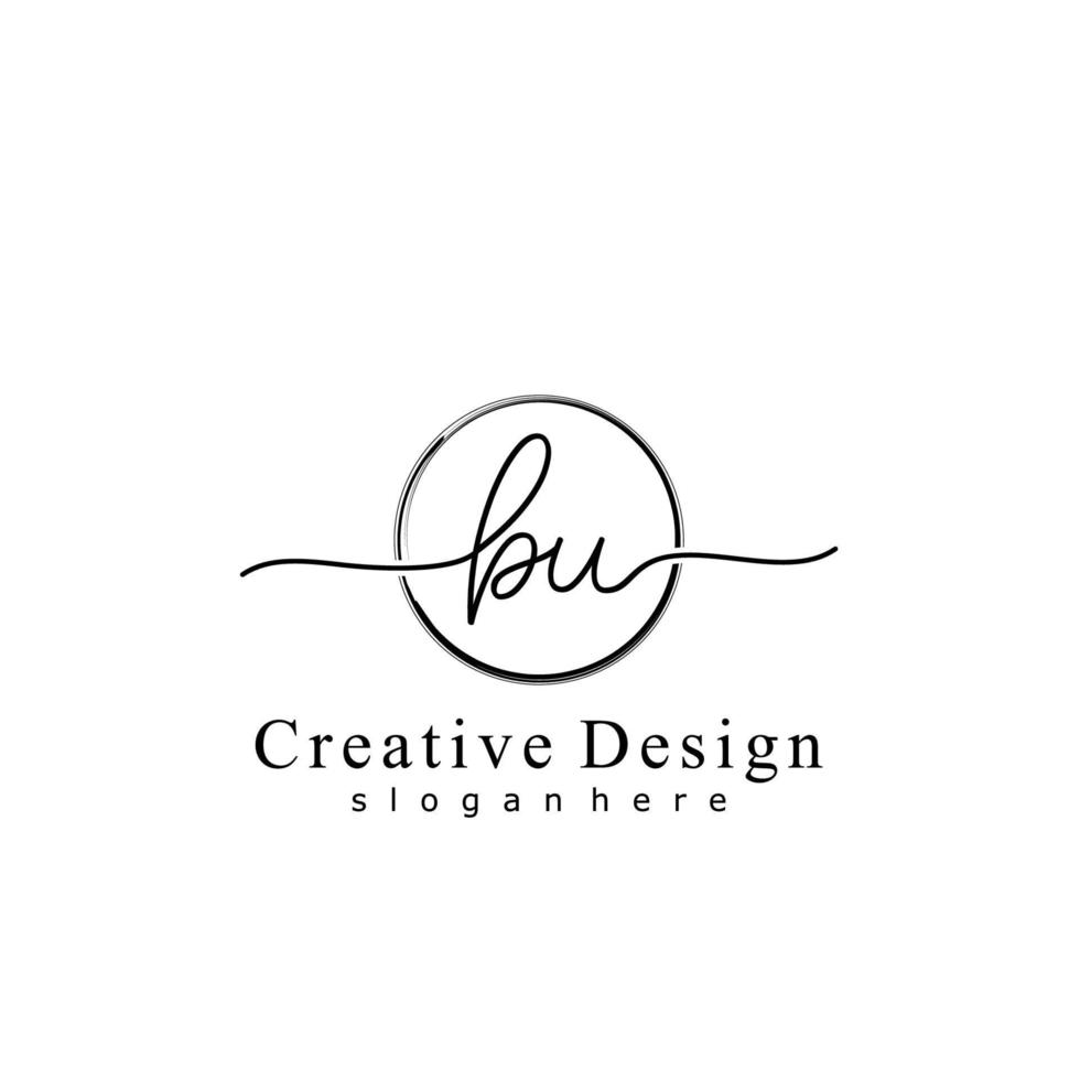 Initial BU handwriting logo with circle hand drawn template vector