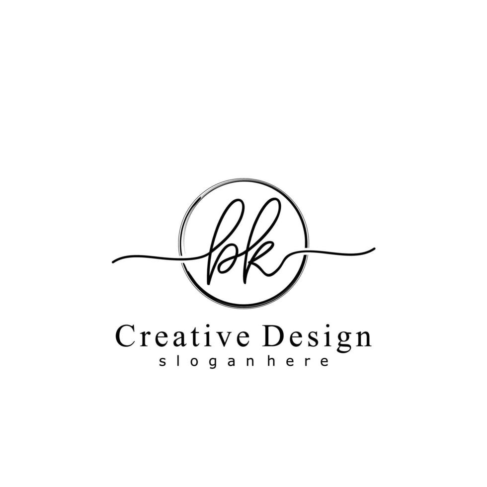 Initial BK handwriting logo with circle hand drawn template vector