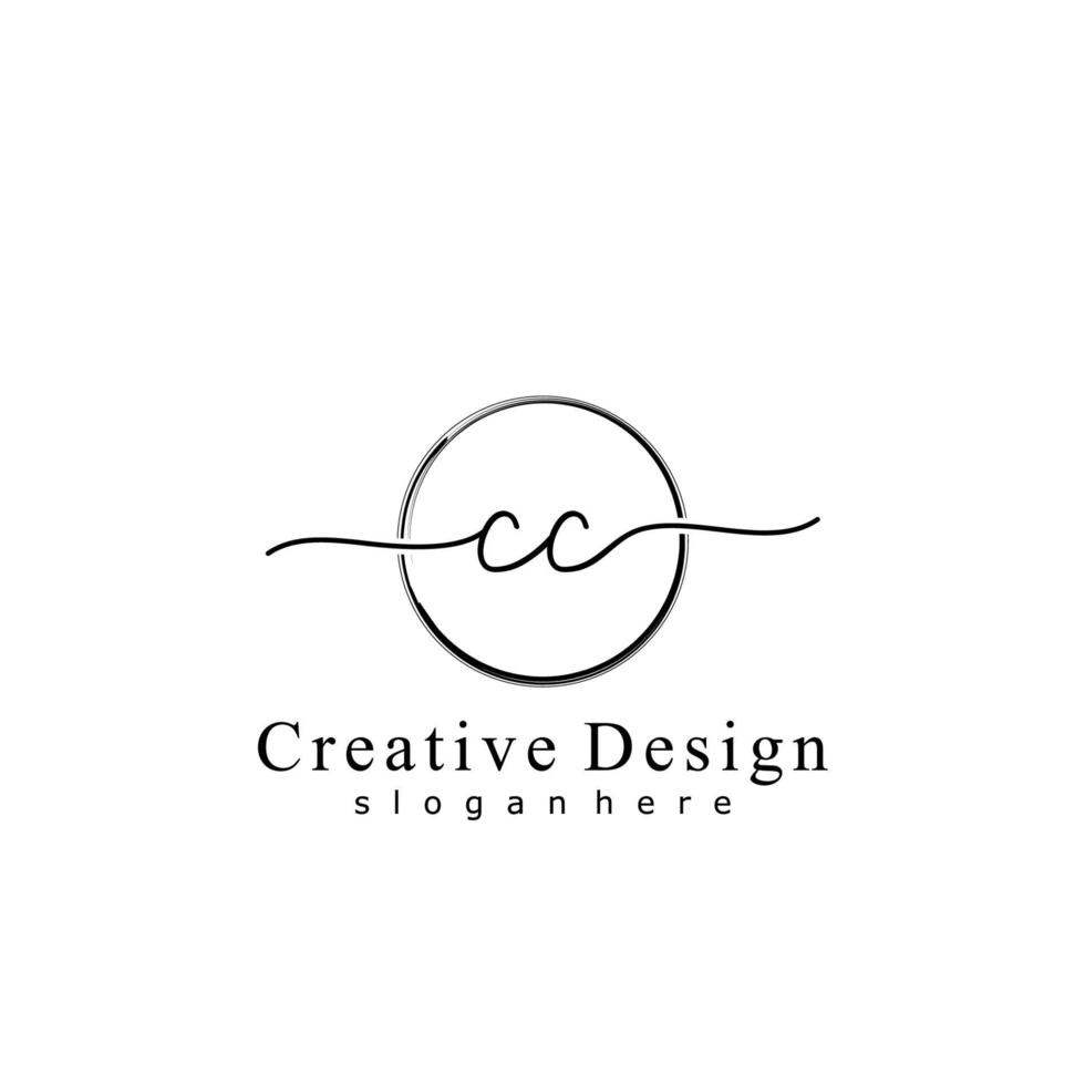 Initial CC handwriting logo with circle hand drawn template vector