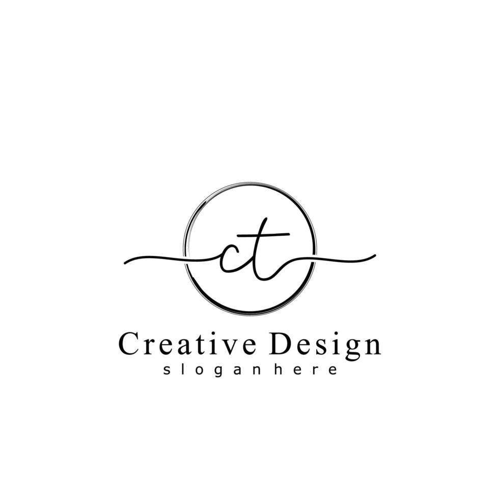 Initial CT handwriting logo with circle hand drawn template vector