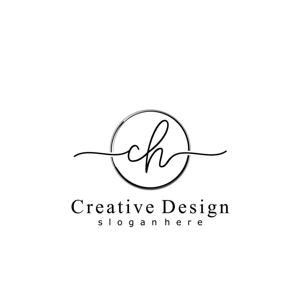 Initial CH handwriting logo with circle hand drawn template vector