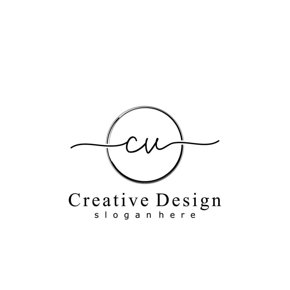 Initial CV handwriting logo with circle hand drawn template vector