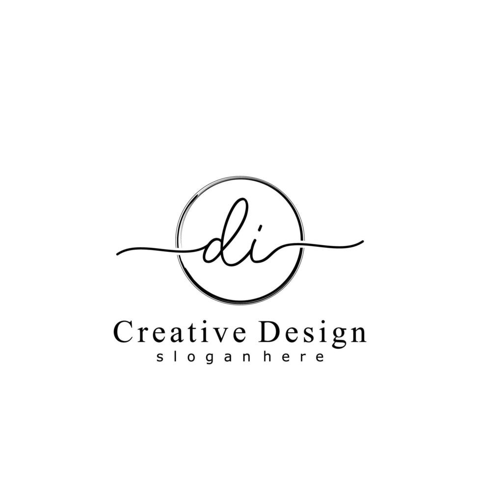 Initial DI handwriting logo with circle hand drawn template vector