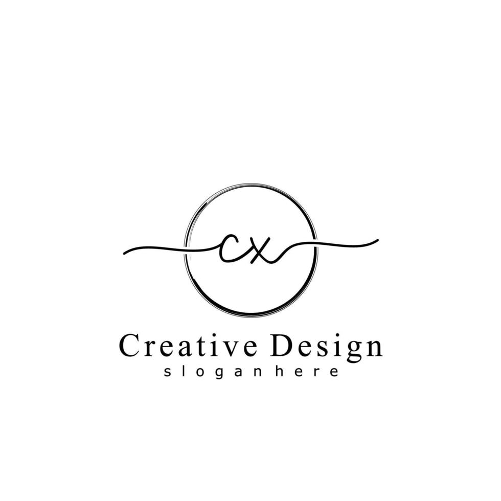 Initial CX handwriting logo with circle hand drawn template vector