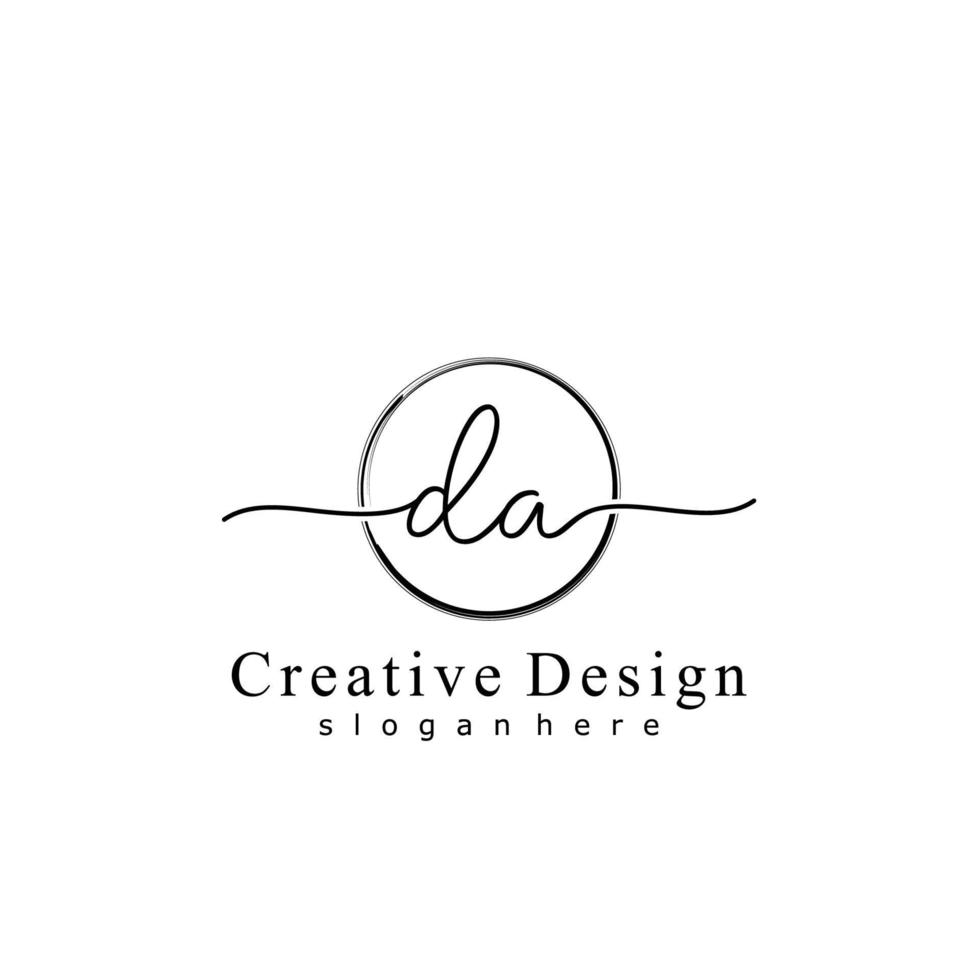 Initial DA handwriting logo with circle hand drawn template vector