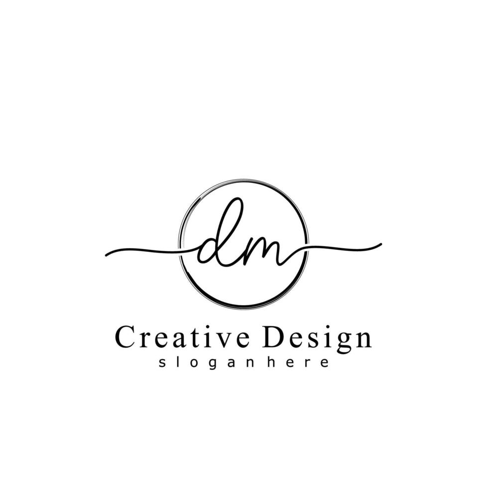 Initial DM handwriting logo with circle hand drawn template vector