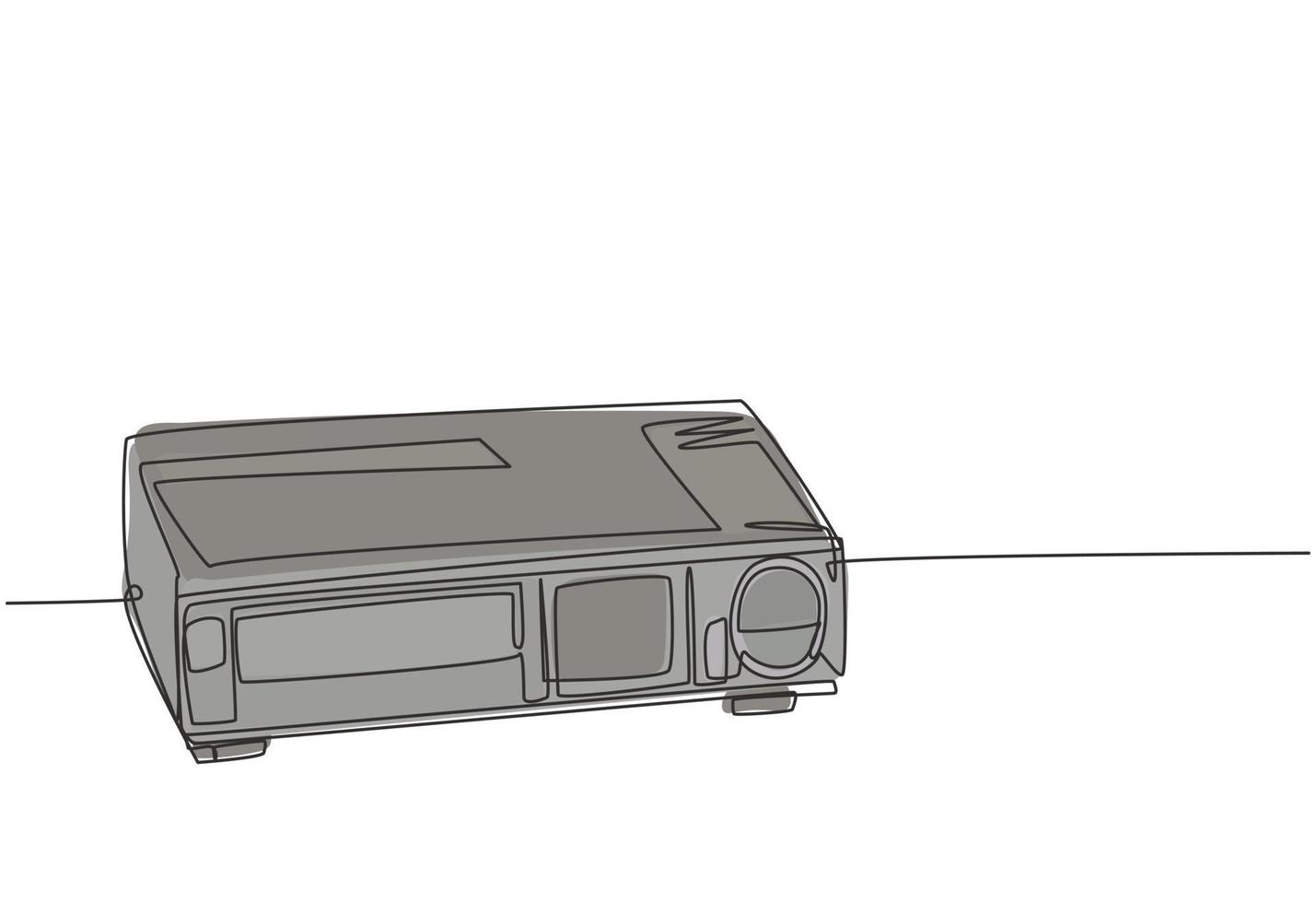 Single continuous line drawing of retro old classic video player. Vintage analog vhs video machine concept one line draw design vector illustration graphic