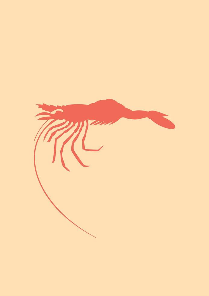 Red cooked shrimp. Side view silhouette. Isolated vector illustration.