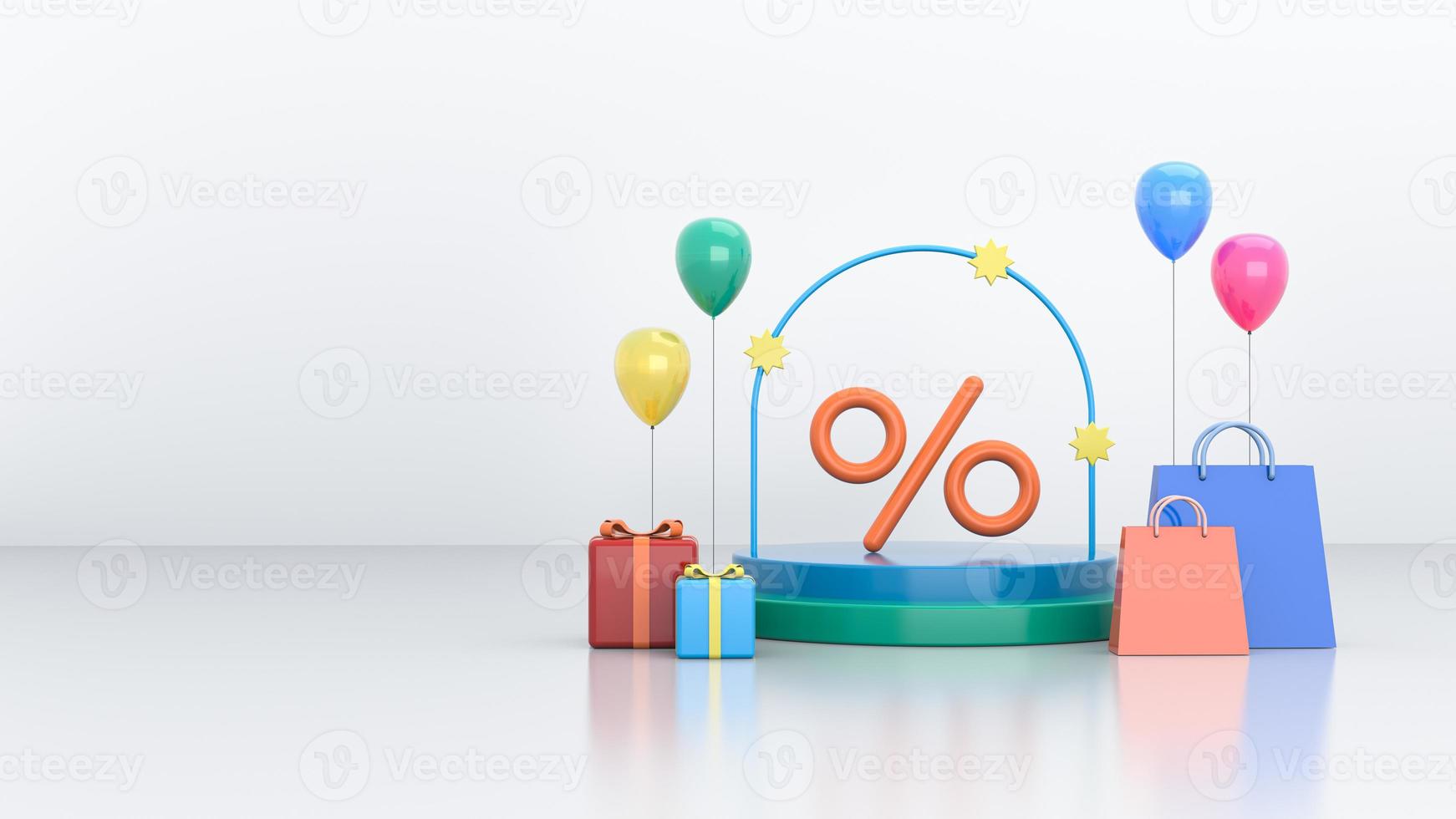 3D illustration for shopping offer. 3d stage with an offer photo