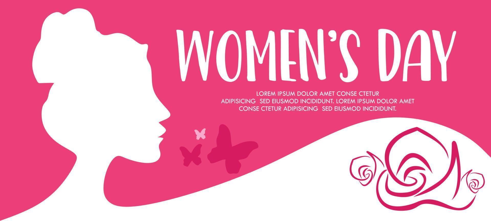 happy women's day 8 march banner design pink and white color in vector