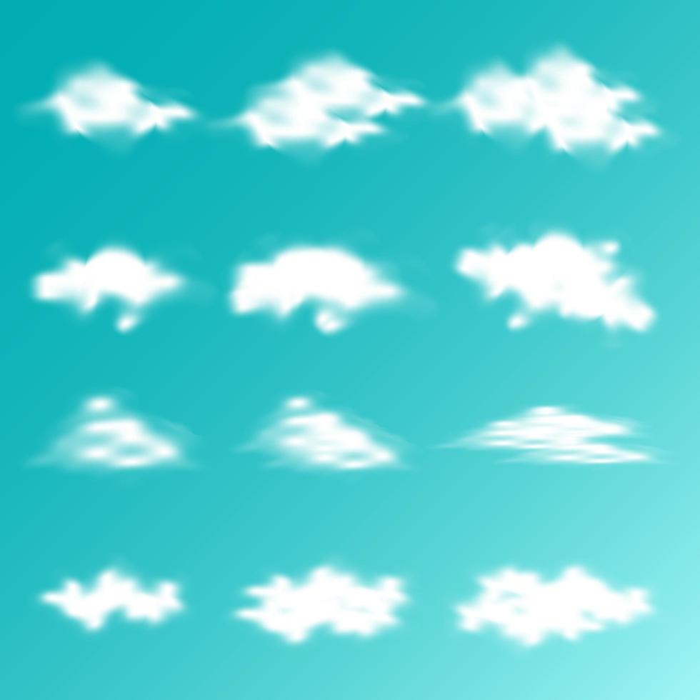 Vector Cloud Collection with Blue Gradation Background