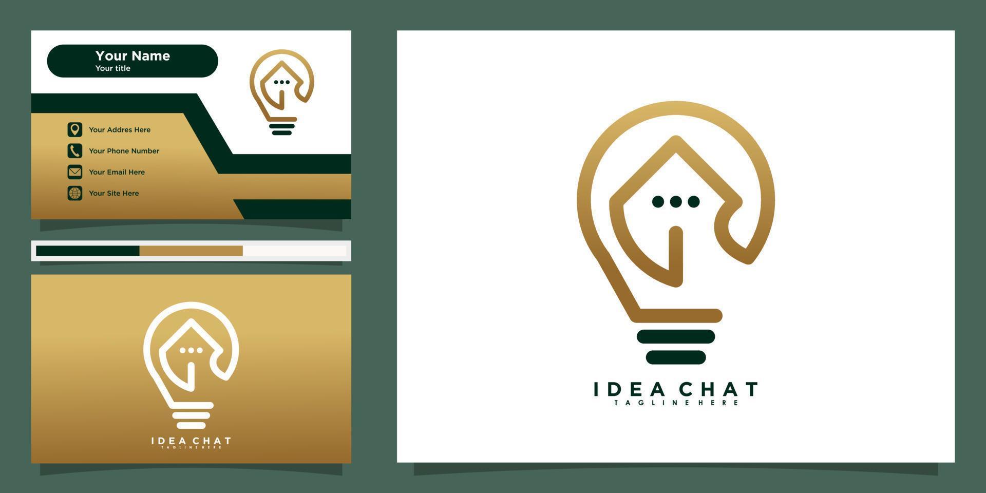 bulb lamp and home logo design with talk or chat and business card vector