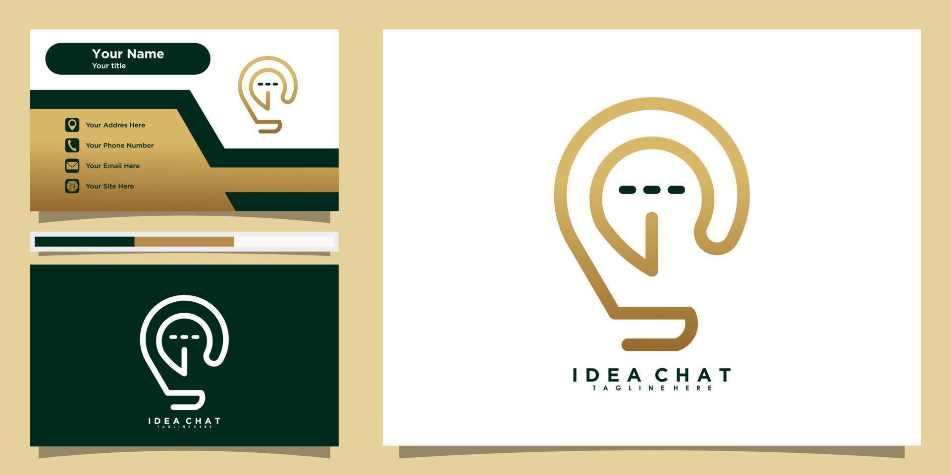 bulb lamp logo design with talk or chat and business card vector