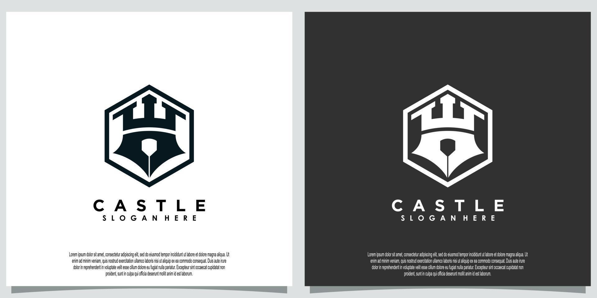 castle and pen logo design with creative concept vector
