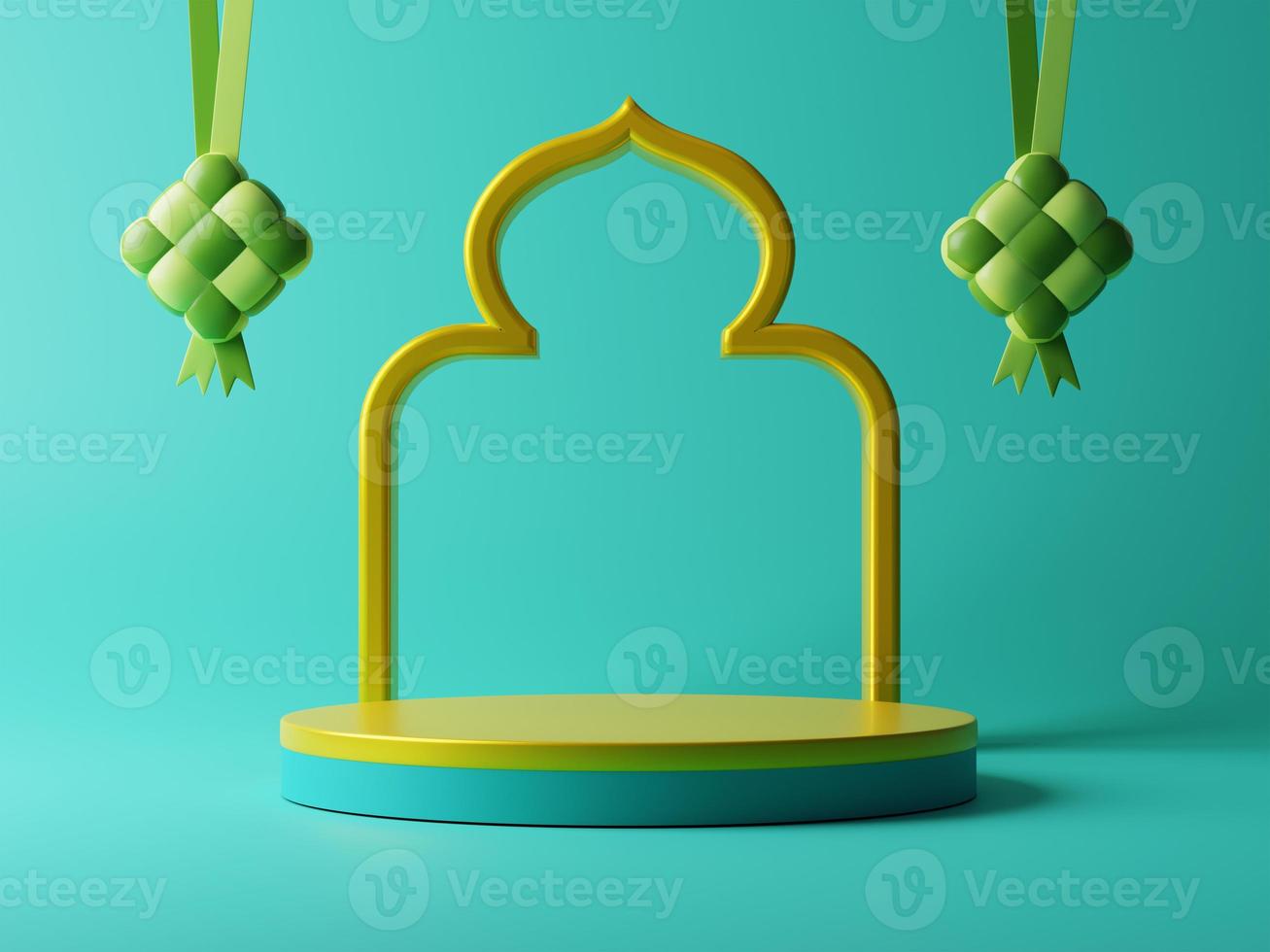 3d illustration of empty cylinder product display and islamic festival decorative element for Ramadan Kareem promotion sale advertising campaign photo
